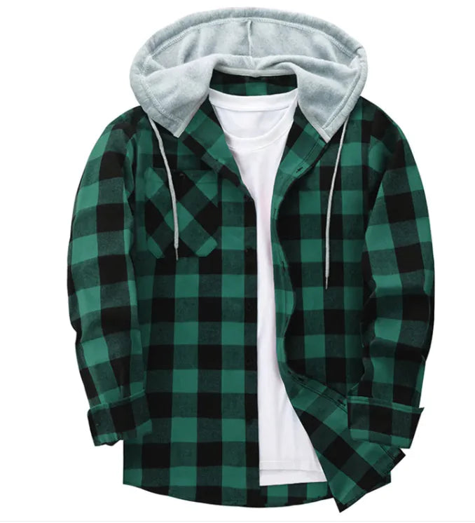#999- Plaid Hood Casual Shirt - Swamp's Store