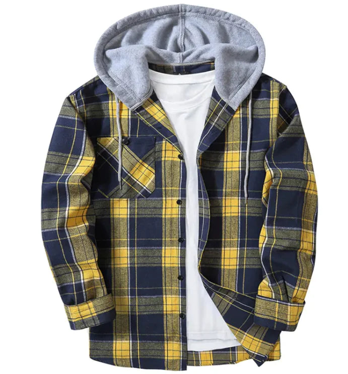 #999- Plaid Hood Casual Shirt - Swamp's Store