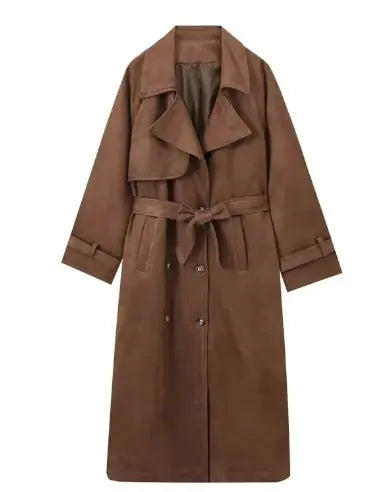 Long Trench Coats With Belt Double-breasted Lapel - Swamp's Store