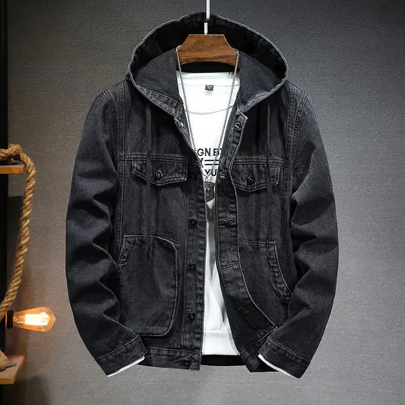 #Y- Men's Trendy Hooded Denim Jacket - Swamp's Store