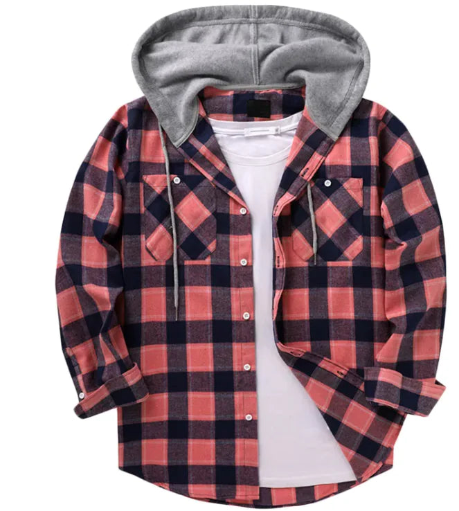 #999- Plaid Hood Casual Shirt - Swamp's Store