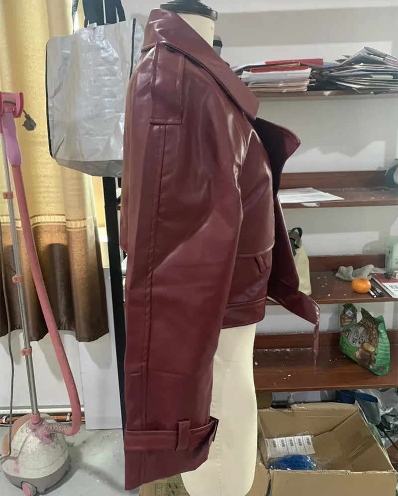 Loose Lapel Leather Cropped Jacket for Women - Swamp's Store