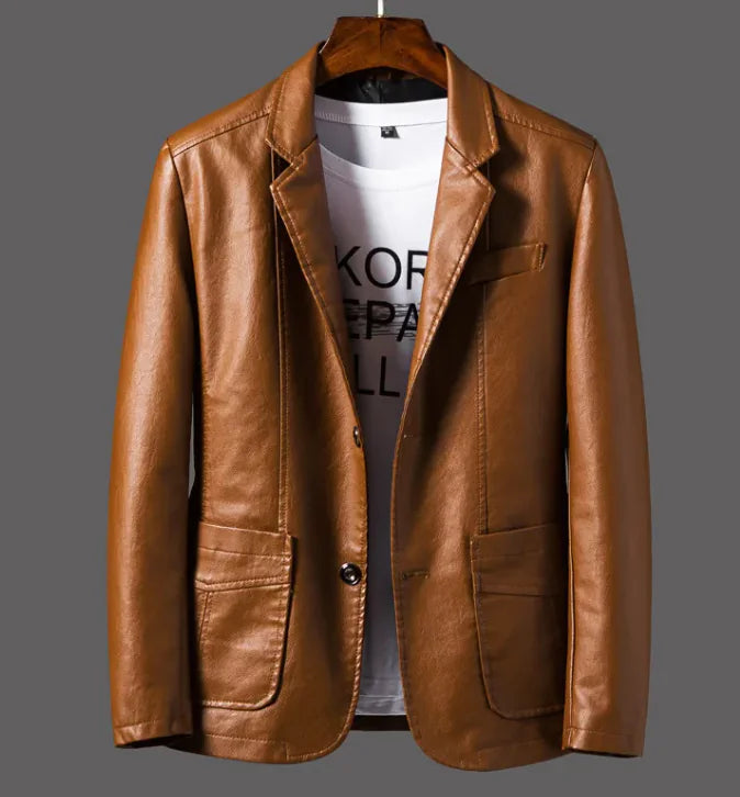 AL- Leather Men's Autumn And Winter Jacket Thin Lapel - Swamp's Store