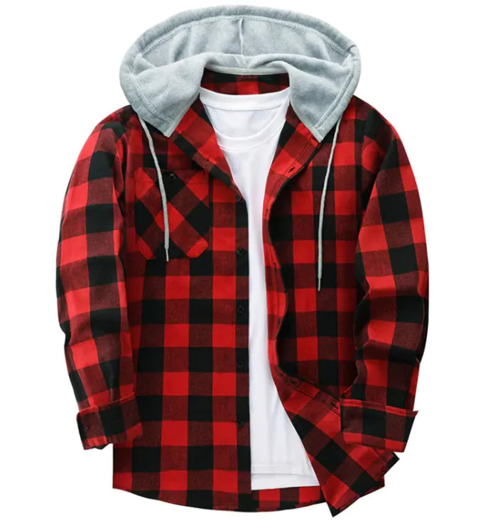 #999- Plaid Hood Casual Shirt - Swamp's Store
