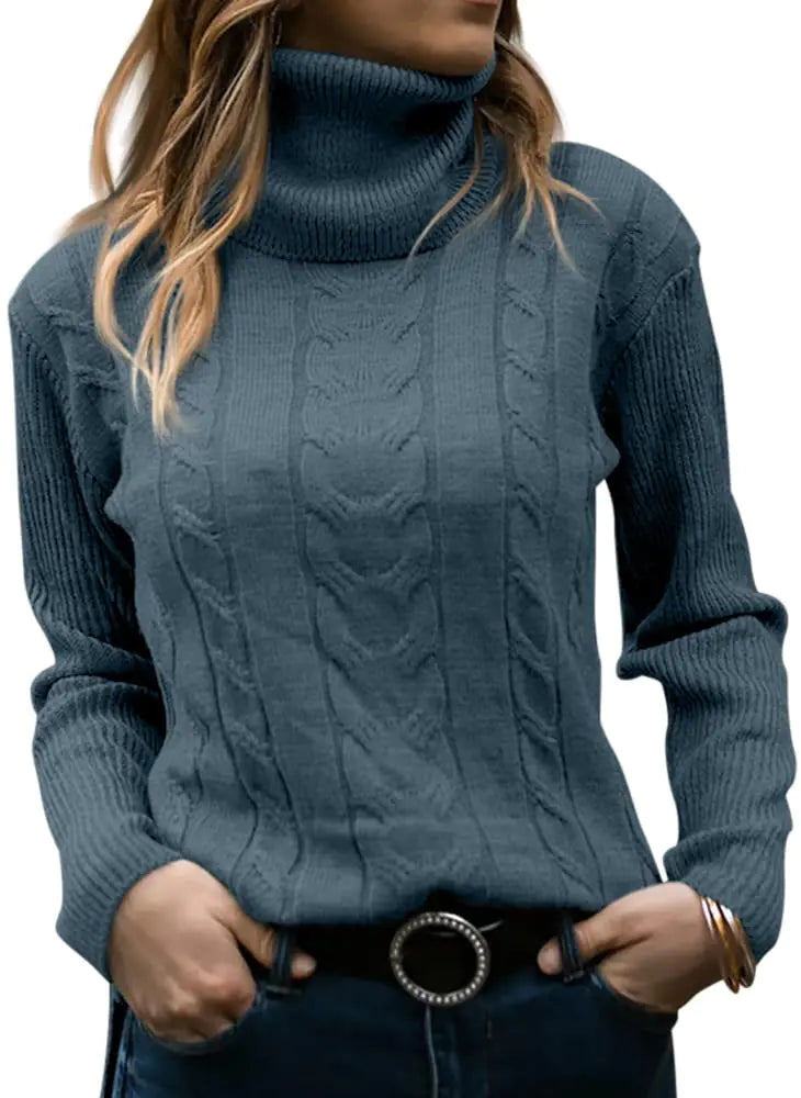 Turtleneck Long Sleeve Cable Knit Sweater - Swamp's Store