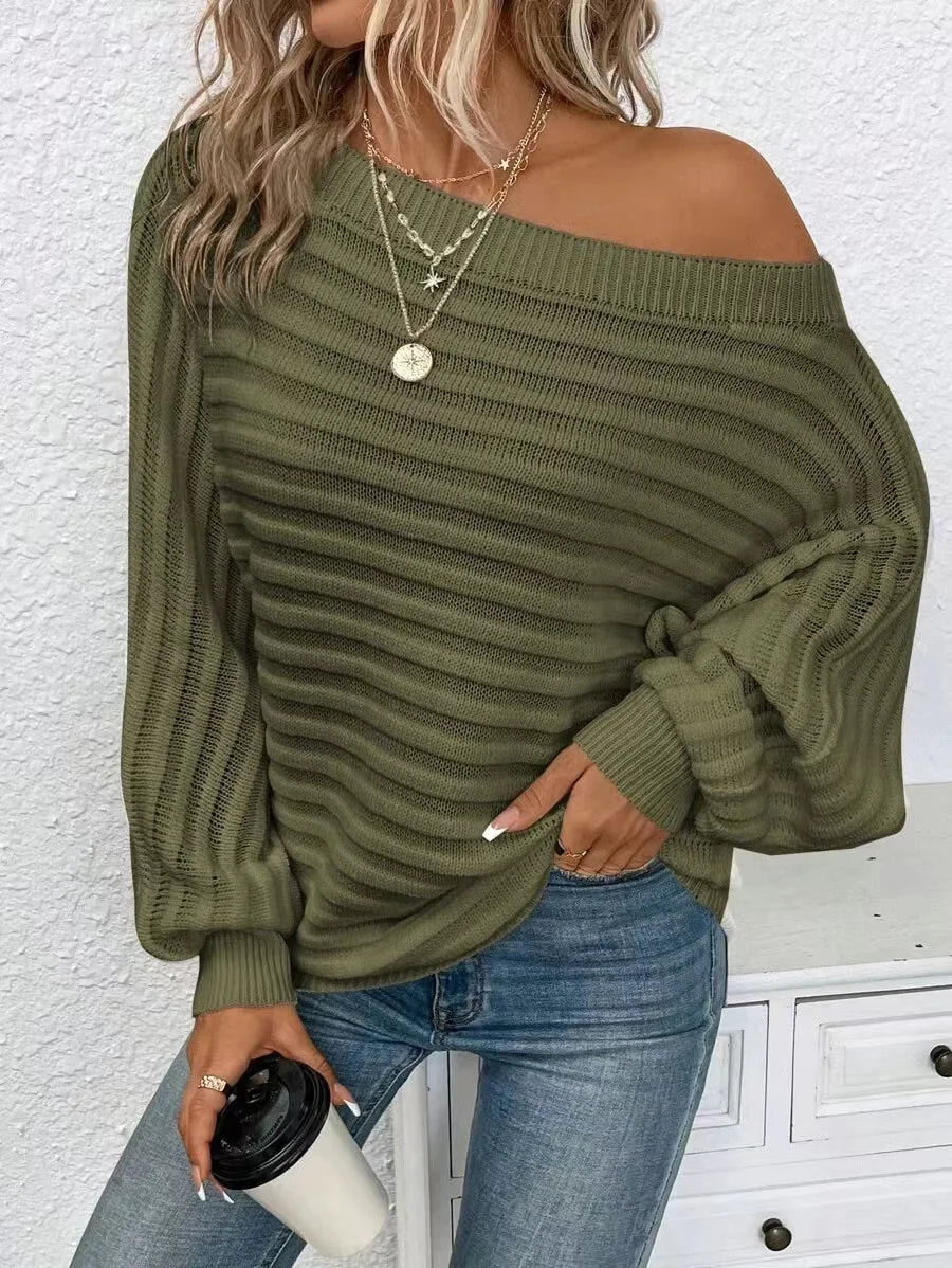 Boat Neck Batwing Sleeve Textured Knit Sweater - Swamp's Store