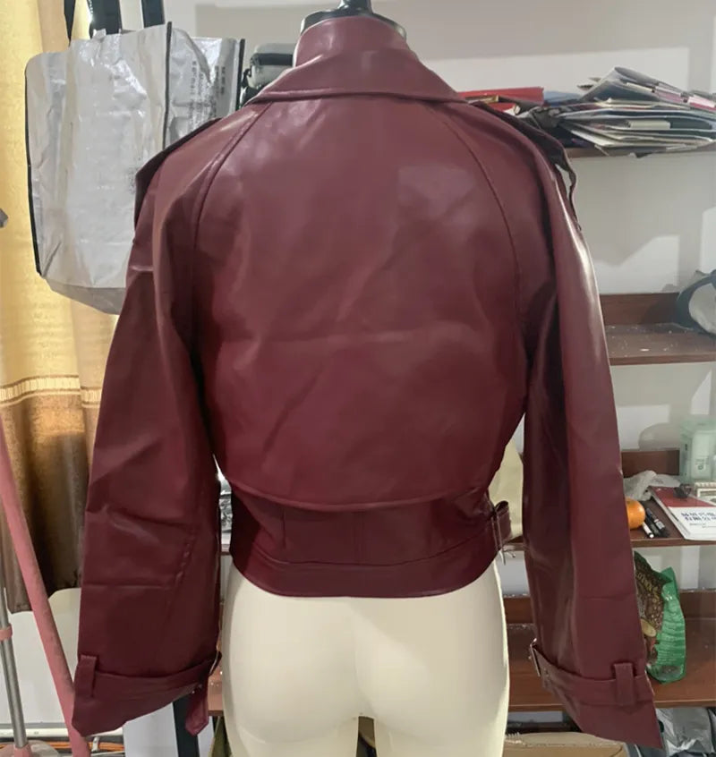 Loose Lapel Leather Cropped Jacket for Women - Swamp's Store