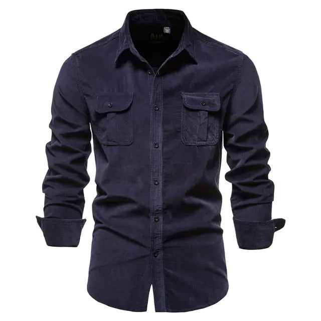 AI- Men's Business Casual Corduroy Shirt - Swamp's Store