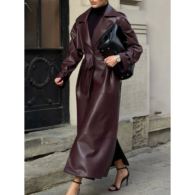 Women's Winter PU Leather Lace-Up Sheepskin Coat - Swamp's Store