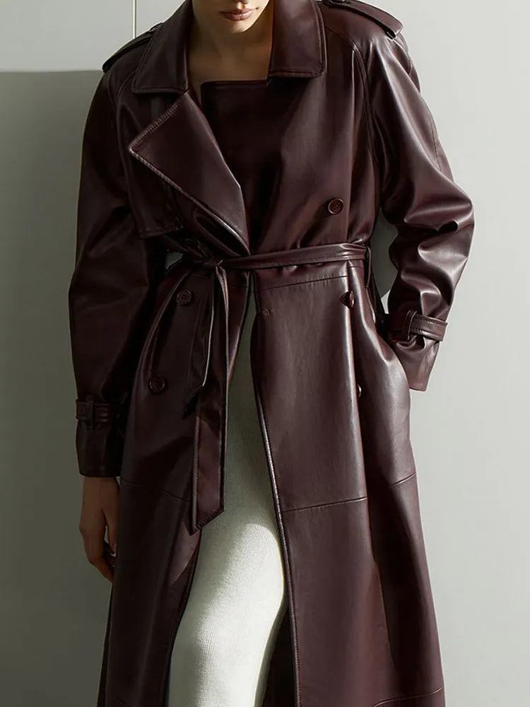 Women's Winter PU Leather Lace-Up Sheepskin Coat - Swamp's Store