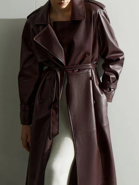 Women's Winter PU Leather Lace-Up Sheepskin Coat - Swamp's Store