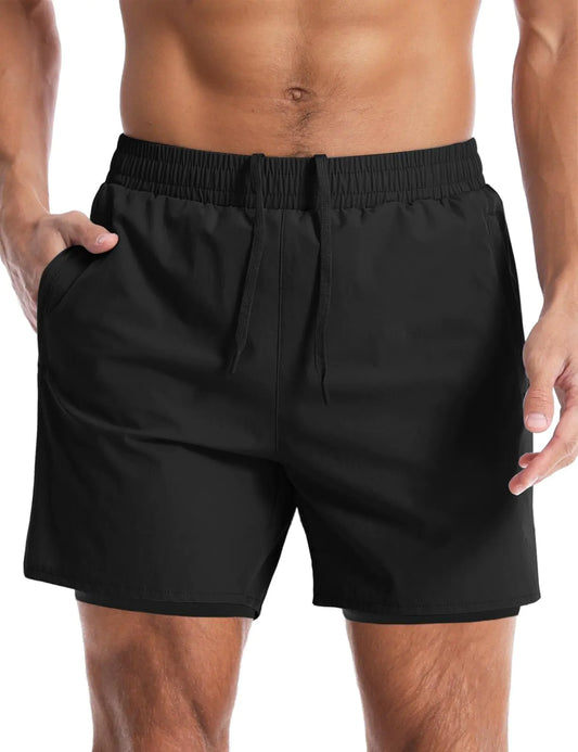 Sazeky Mens Swim Trunks Quick Dry Board Shorts 5 Inch Beach Shorts with Liner & Zipper Pockets Swimwear Bathing Suit Black - Swamp's Store