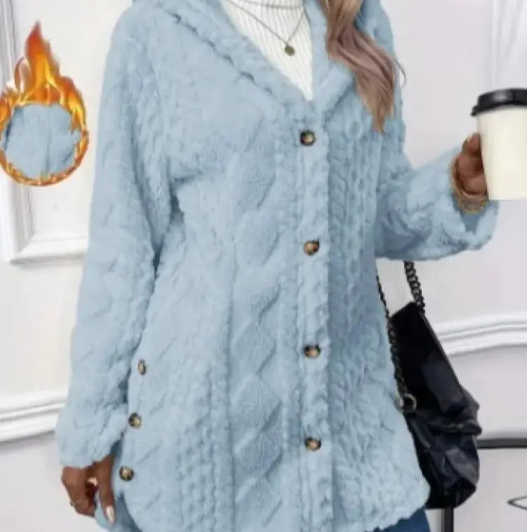 Hooded Cardigan Button Long Jacket Winter Coat - Swamp's Store