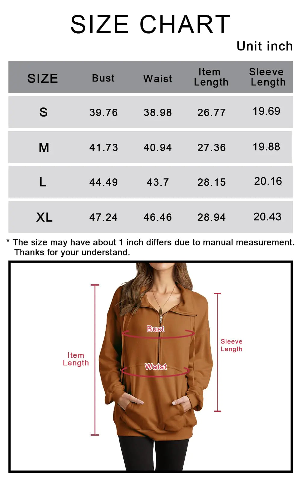 AL- PRETTYGARDEN Women's Casual Long Sleeve Lapel Zipper Sweatshirt Drawstring Loose Pullover Tops Coffee X-Large - Swamp's Store