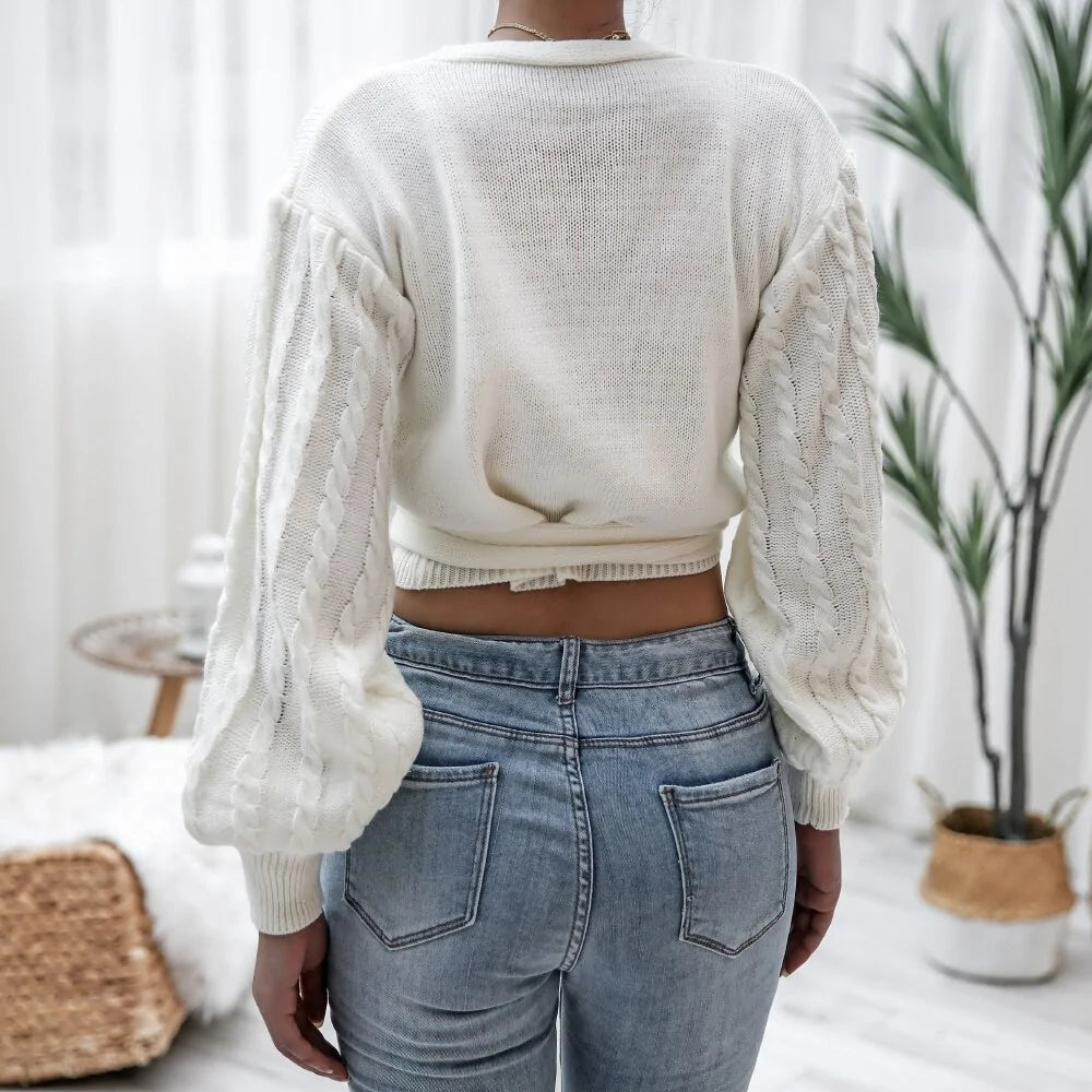DEWADBOW  Autumn V-Neck Bandage Cross Wrap Women's Knitted Sweaters - Swamp's Store