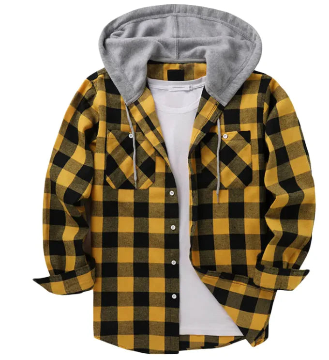 #999- Plaid Hood Casual Shirt - Swamp's Store