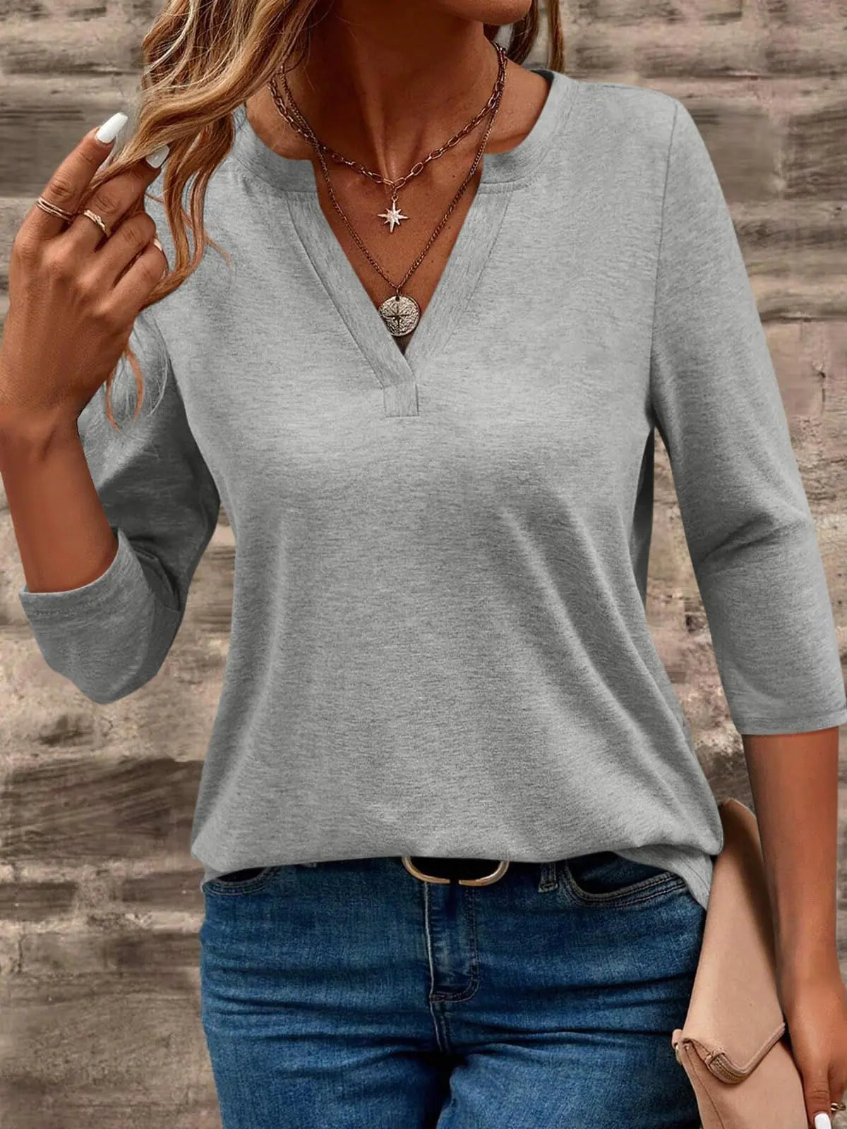 AM- TICTICMIMI Women's V Neck 3/4 Sleeve T Shirts Casual Basic Summer Tees Shirts Loose Fit Tunic Tops X-Large Grey - Swamp's Store