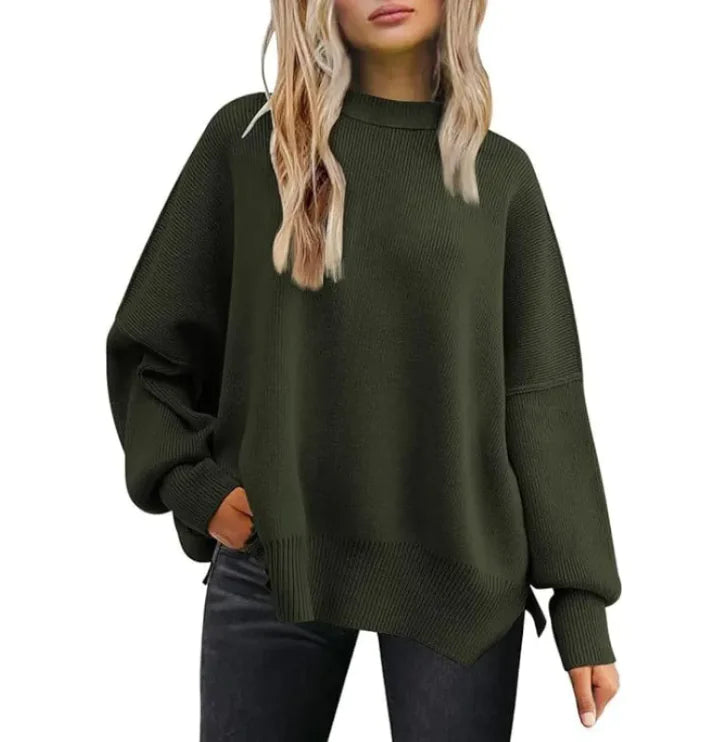 Women's Cozy Knitted Pullover with Side Slit – Chic & Comfortable - Swamp's Store