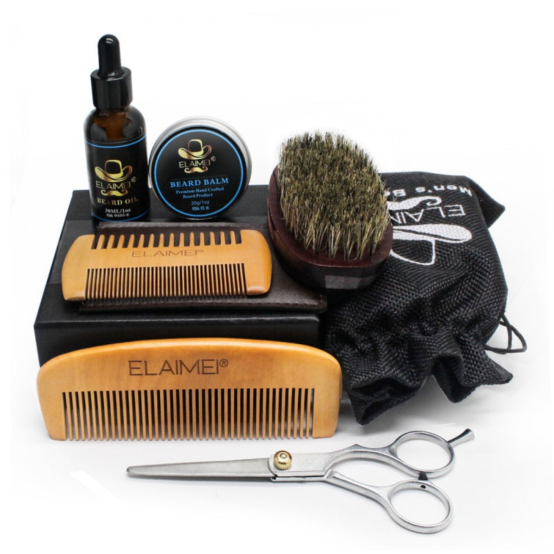 ELAIMEI Beard Care Tool Set with Comb and Oil (6 Pcs) - Swamp's Store