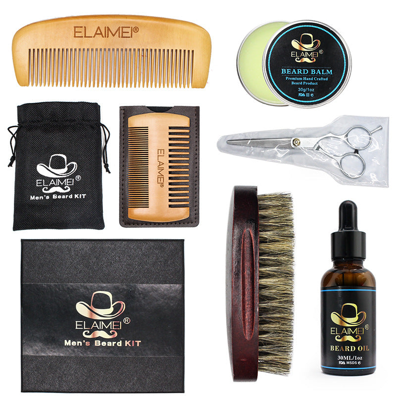 ELAIMEI Beard Care Tool Set with Comb and Oil (6 Pcs) - Swamp's Store