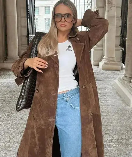 Long Trench Coats With Belt Double-breasted Lapel - Swamp's Store