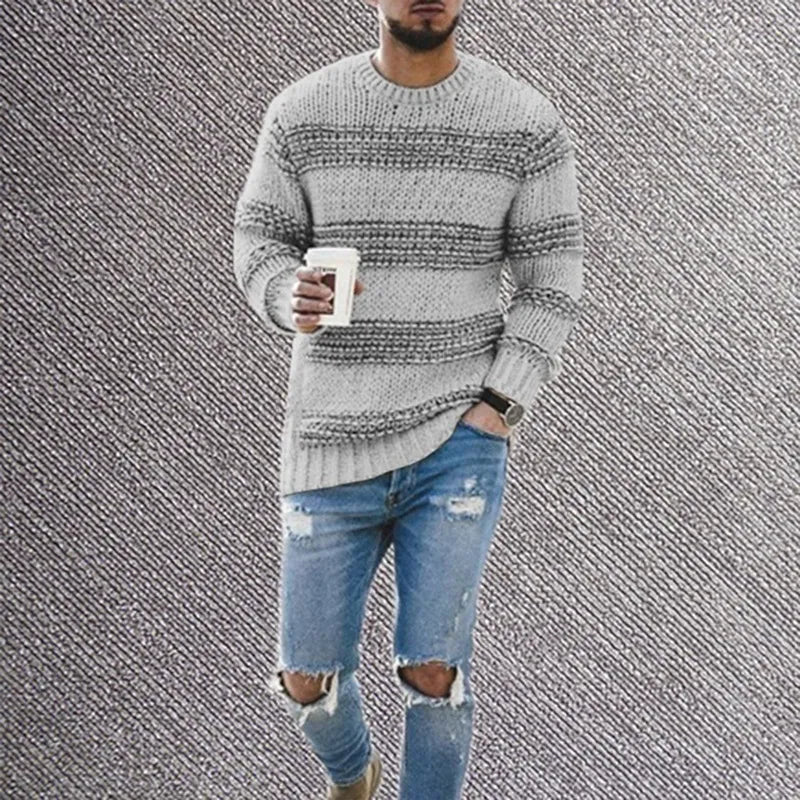 Striped casual sweater with round neck knit top - Swamp's Store