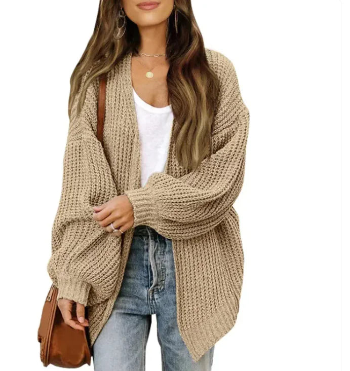 #C- Loose Retro Sweater Coat Women's Mid-length Knitted Cardigan - Swamp's Store