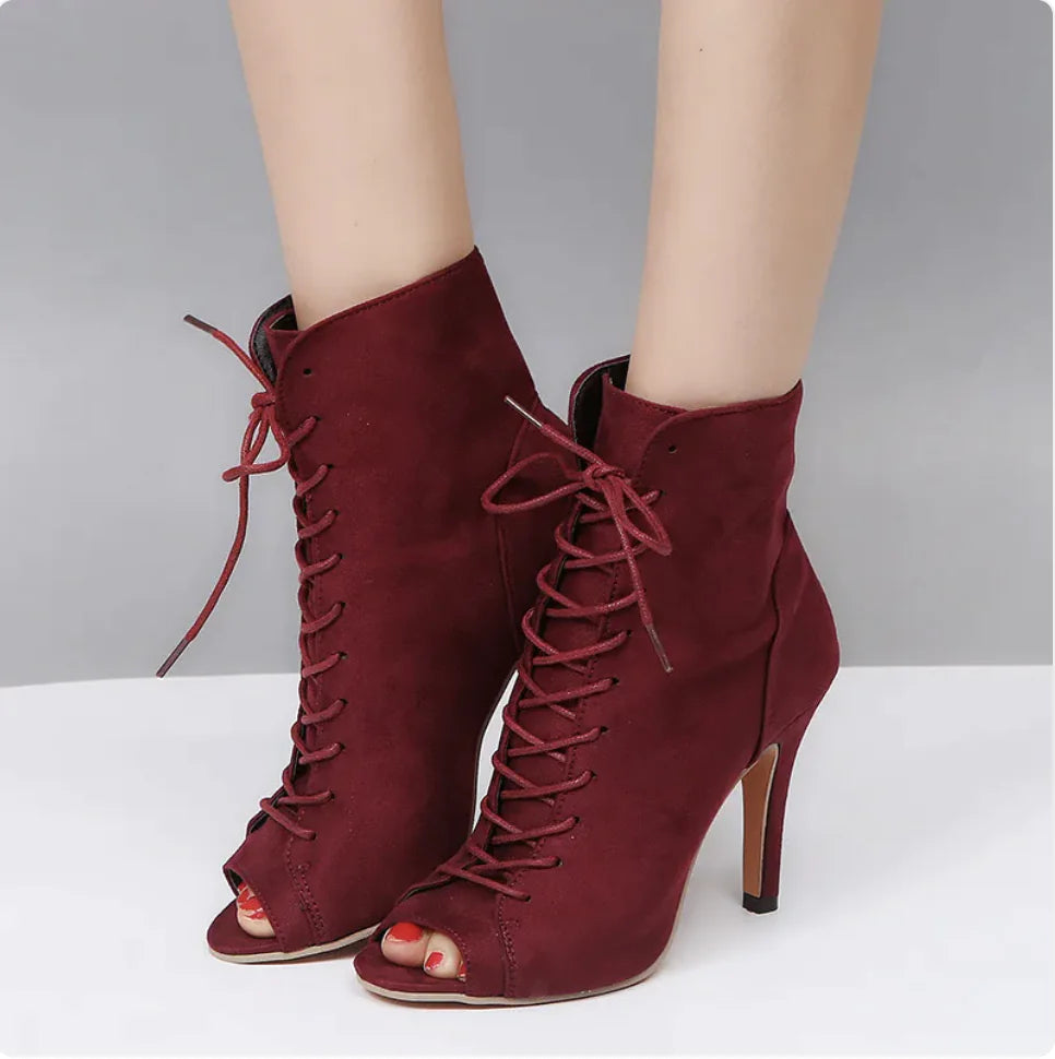 Peep-Toe Lace-Up Ankle Boots - Swamp's Store