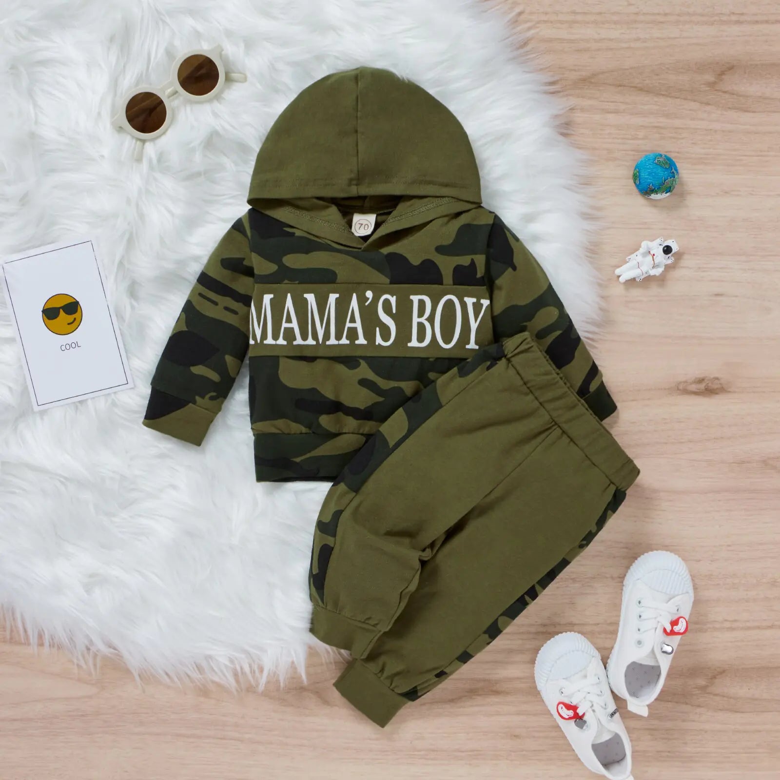 Autumn 2pcs Clothing Set Long Sleeve Letter Printed Hooded Top Camou Pants - Swamp's Store