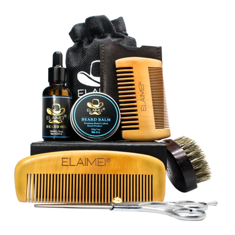 ELAIMEI Beard Care Tool Set with Comb and Oil (6 Pcs) - Swamp's Store