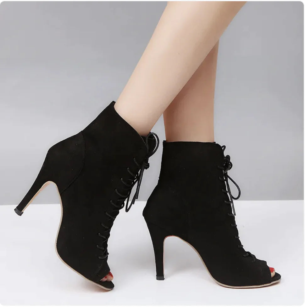 Peep-Toe Lace-Up Ankle Boots - Swamp's Store