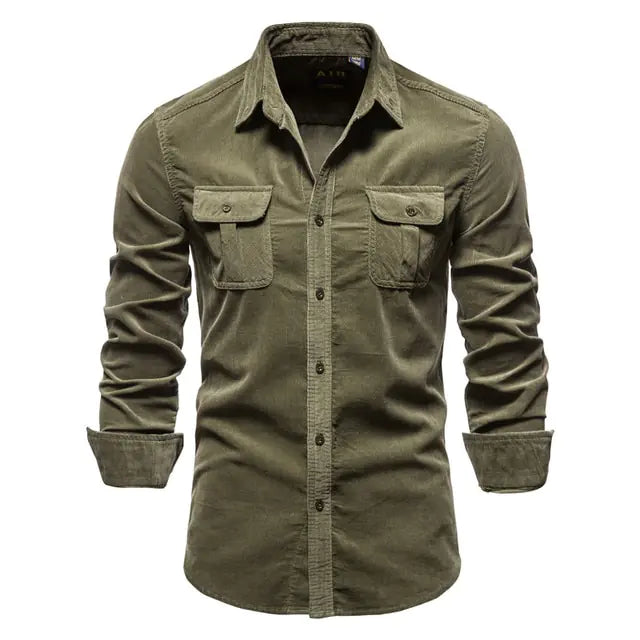 AI- Men's Business Casual Corduroy Shirt - Swamp's Store
