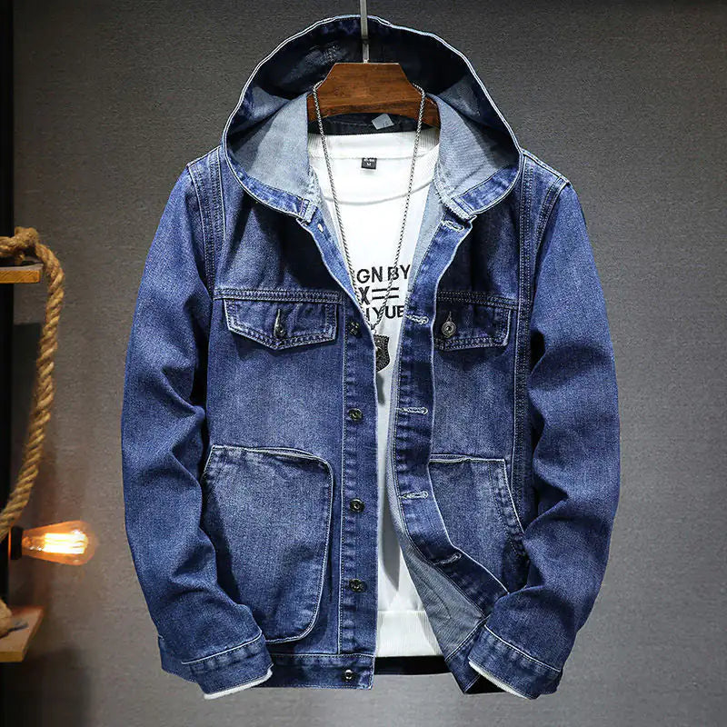 #Y- Men's Trendy Hooded Denim Jacket - Swamp's Store