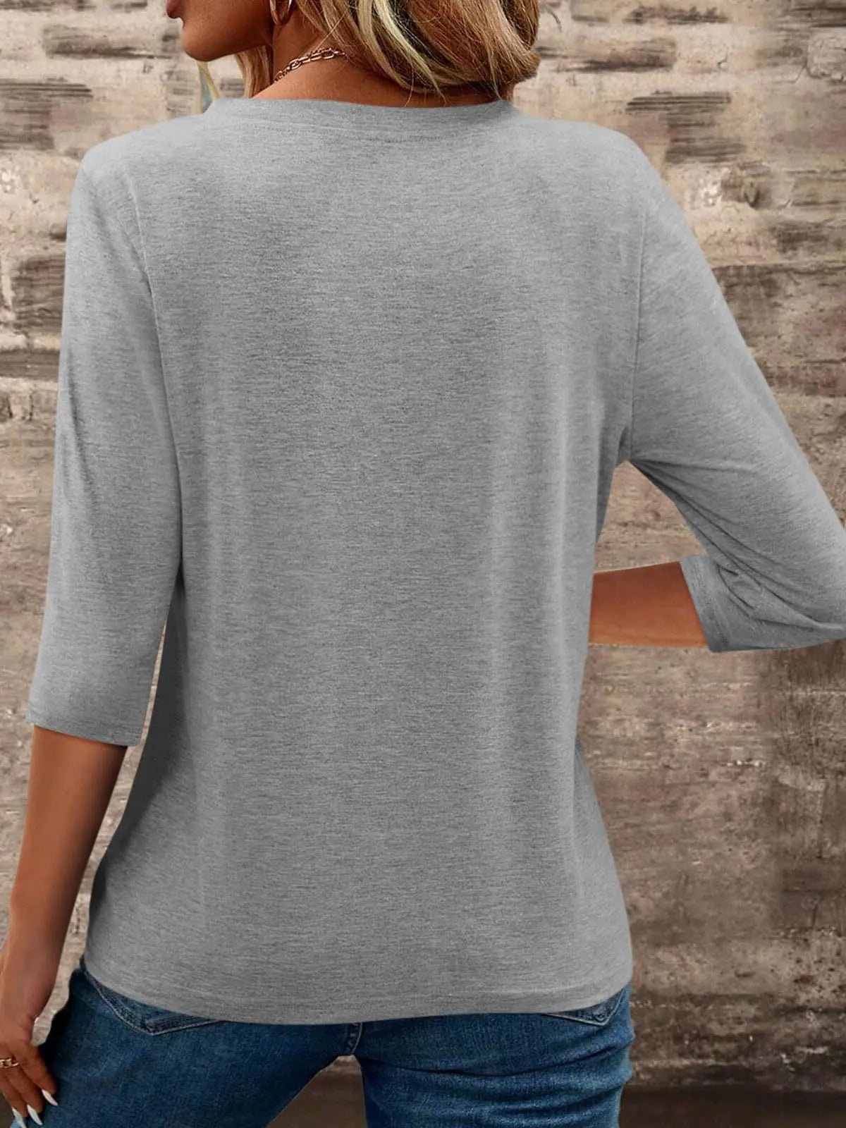 AM- TICTICMIMI Women's V Neck 3/4 Sleeve T Shirts Casual Basic Summer Tees Shirts Loose Fit Tunic Tops X-Large Grey - Swamp's Store