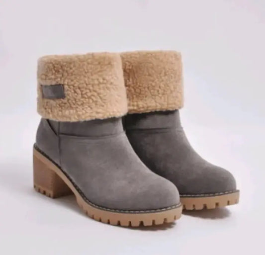 Mid-Tube Thick Heel Suede Snow Boots - Swamp's Store