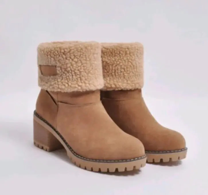Mid-Tube Thick Heel Suede Snow Boots - Swamp's Store