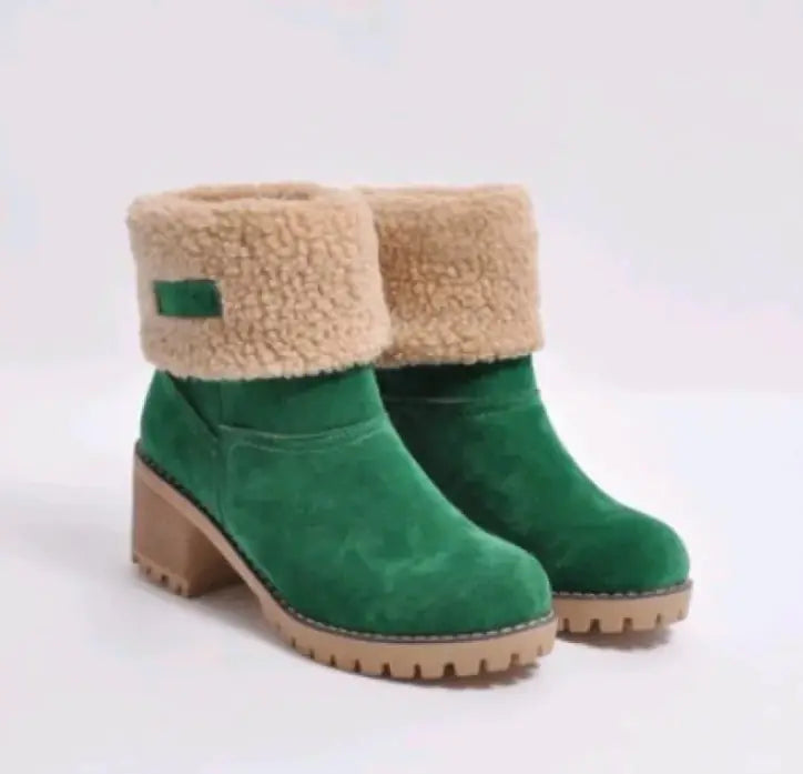 Mid-Tube Thick Heel Suede Snow Boots - Swamp's Store