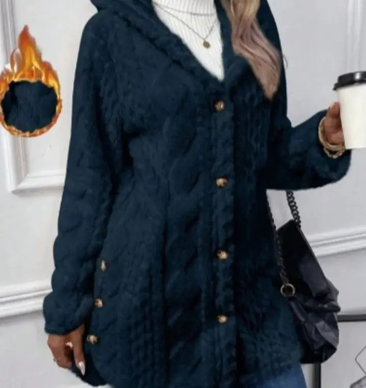 Hooded Cardigan Button Long Jacket Winter Coat - Swamp's Store