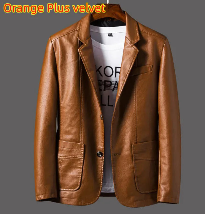 AL- Leather Men's Autumn And Winter Jacket Thin Lapel - Swamp's Store