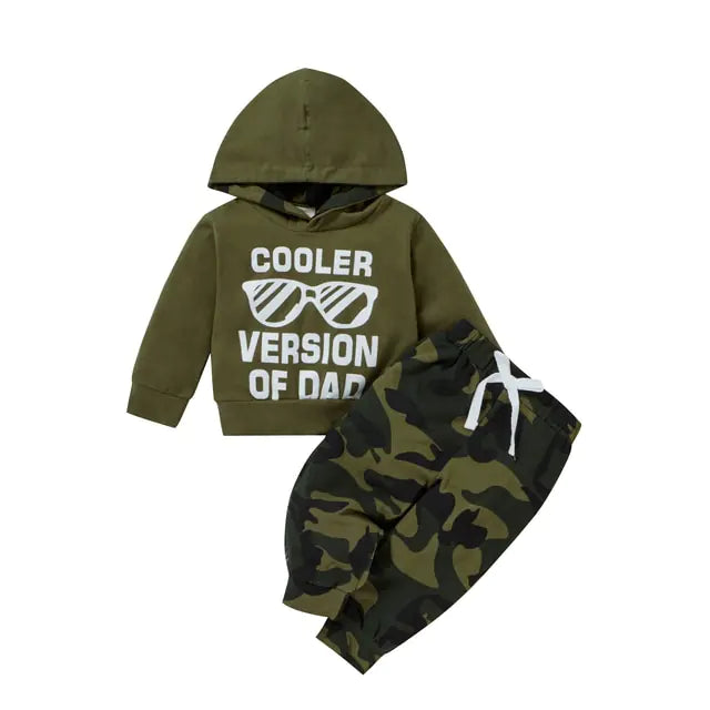 Autumn 2pcs Clothing Set Long Sleeve Letter Printed Hooded Top Camou Pants - Swamp's Store