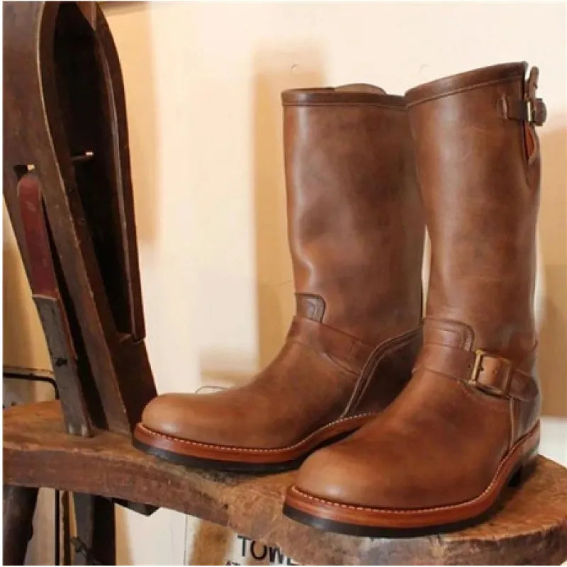 Low Heeled Autumn And Winter Round Toe Mid Tube Men's Boots - Swamp's Store