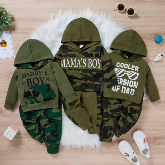 Autumn 2pcs Clothing Set Long Sleeve Letter Printed Hooded Top Camou Pants - Swamp's Store