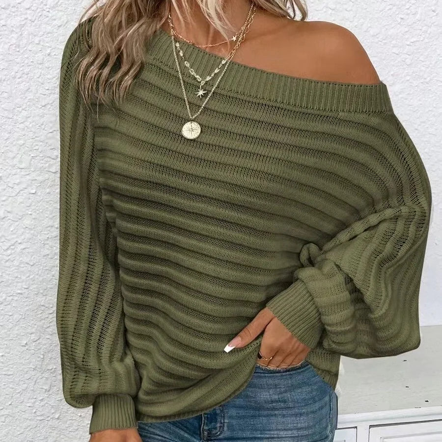 Boat Neck Batwing Sleeve Textured Knit Sweater - Swamp's Store