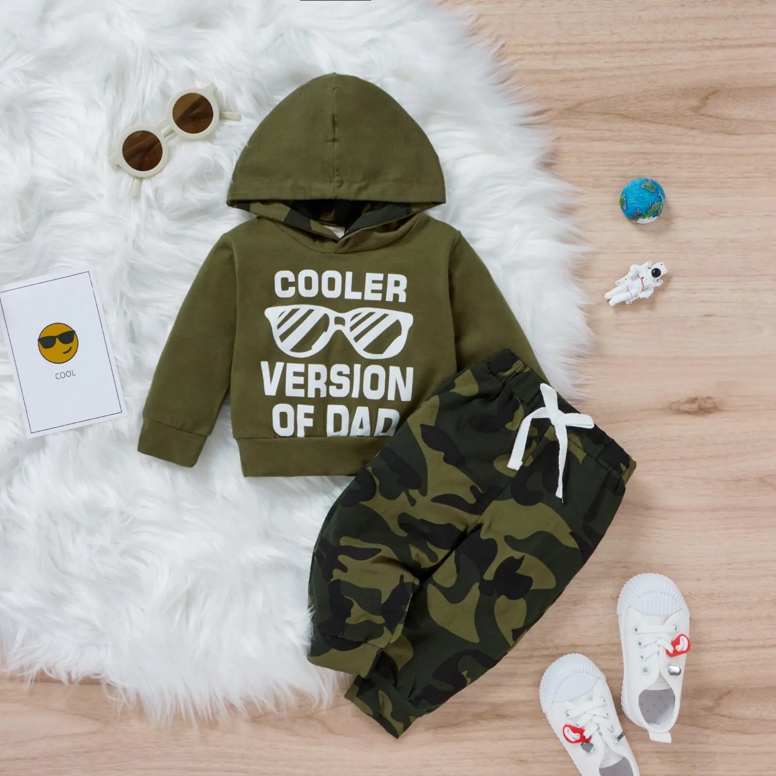 Autumn 2pcs Clothing Set Long Sleeve Letter Printed Hooded Top Camou Pants - Swamp's Store