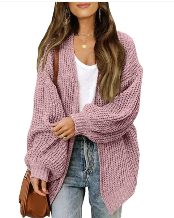 #C- Loose Retro Sweater Coat Women's Mid-length Knitted Cardigan - Swamp's Store